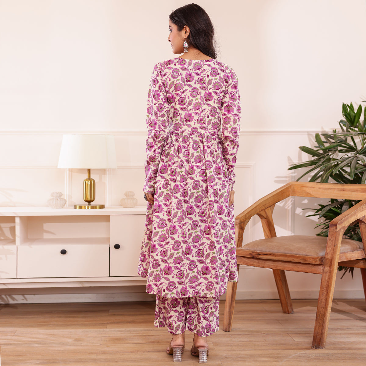 Purple & White Floral Printed Alia Cut Cotton Co-ord set
