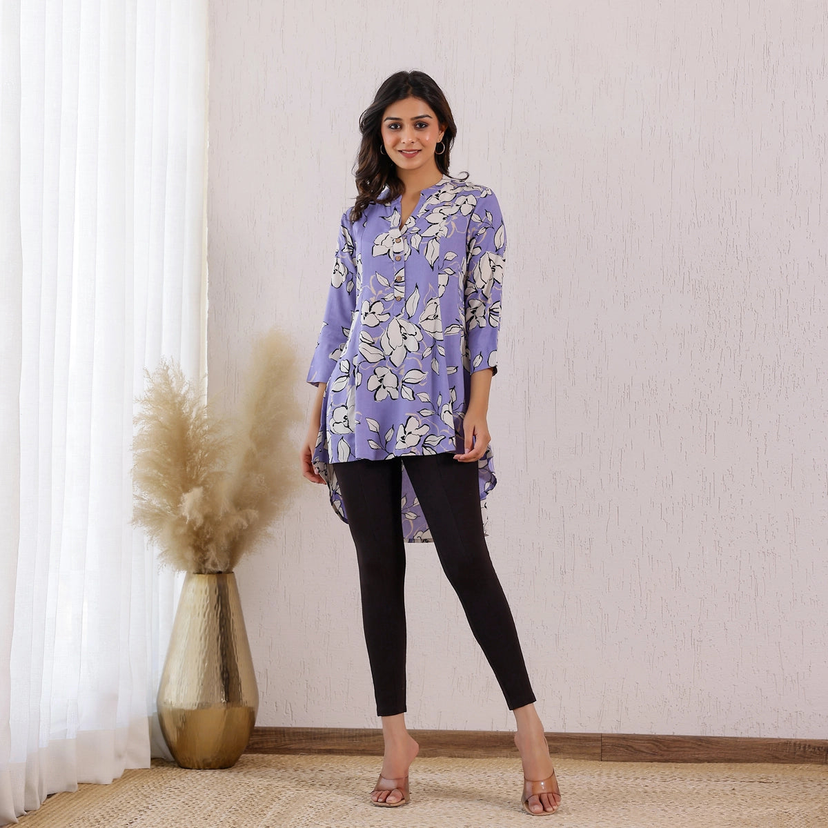 Pastel Lavender Floral Printed Rayon Tunic