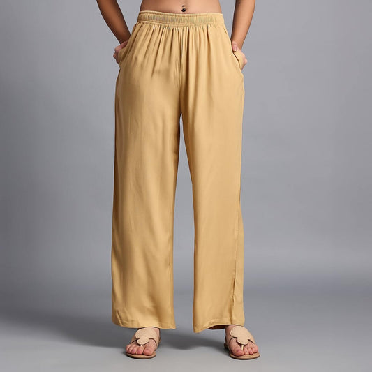 Dark Beige Straight Palazzo Pants