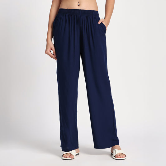 Navy Blue Straight Palazzo Pants
