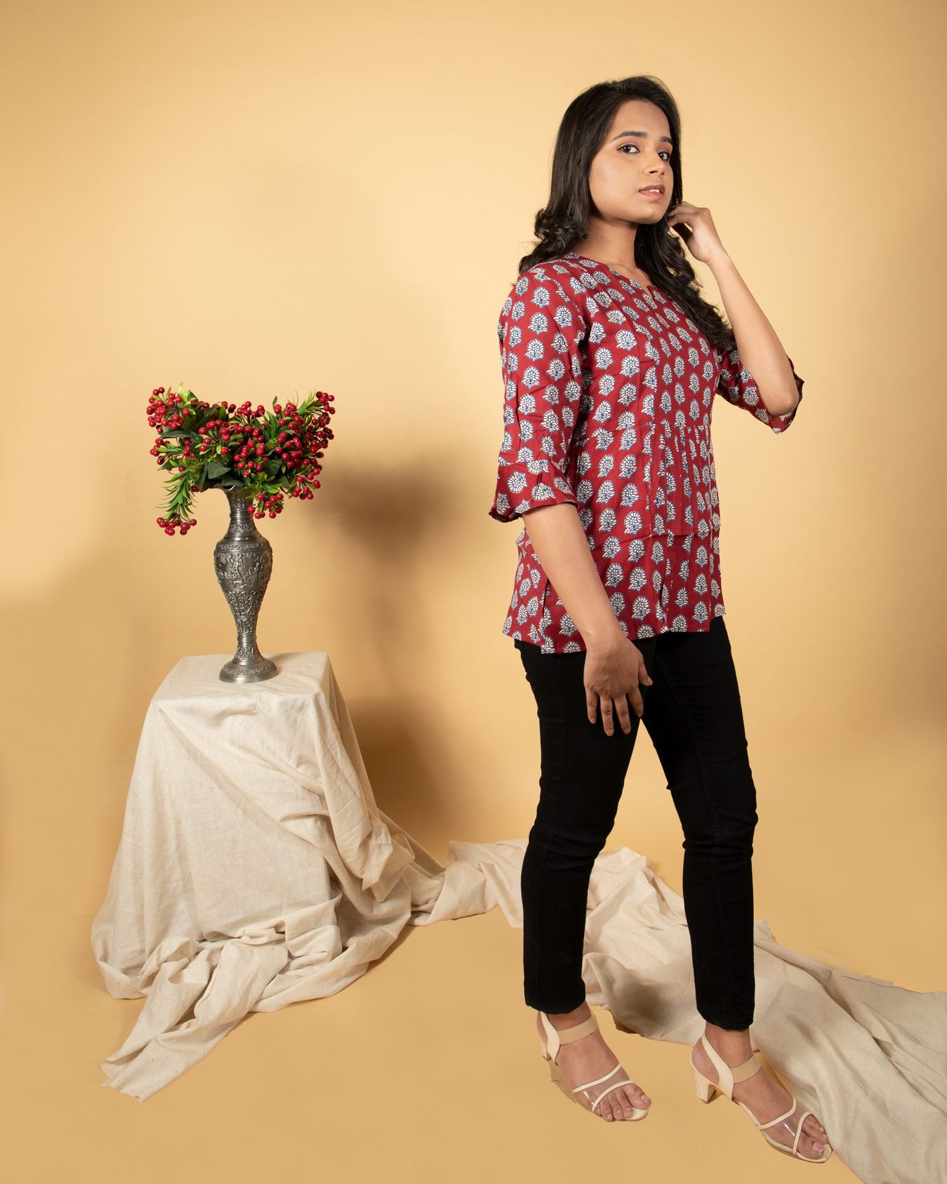 Maroon Buta Print Top