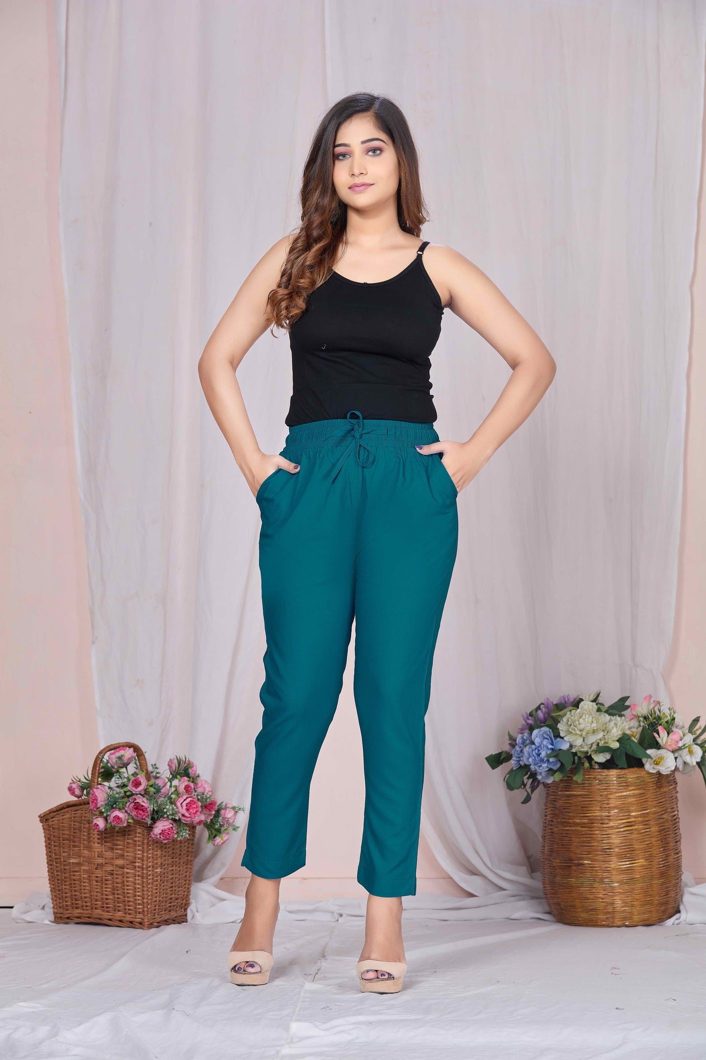 Plus Size Slim Fit Mid-Rise Teal Blue Narrow Pant