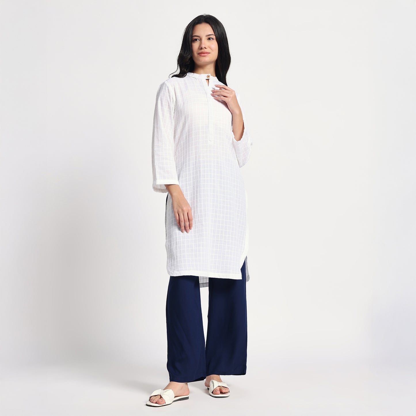 Navy Blue Straight Palazzo Pants
