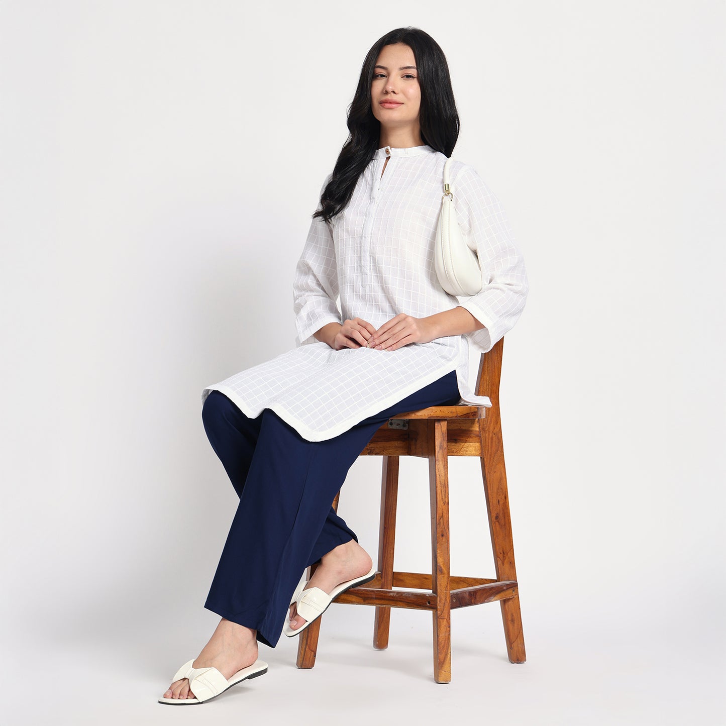 Navy Blue Straight Palazzo Pants