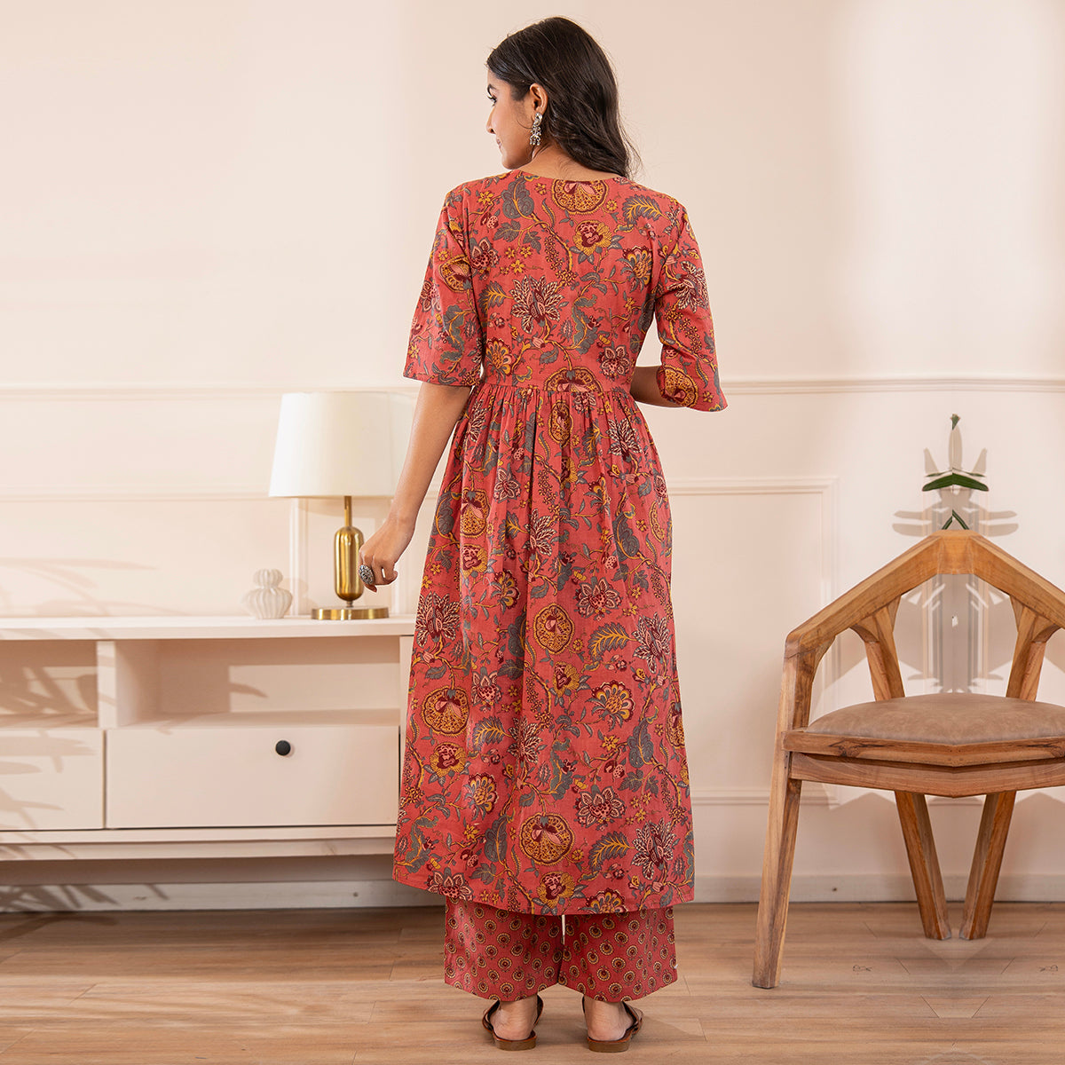 Rust Pink Floral Printed Cotton Co-ord Set