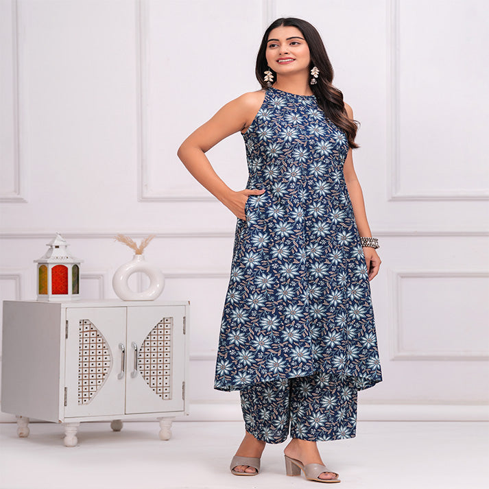 Blue floral printed Cotton Co-ord set