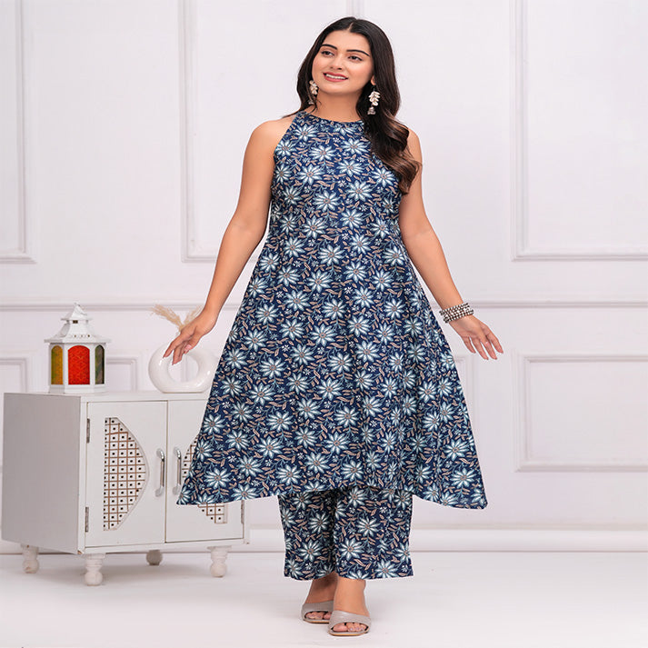 Blue floral printed Cotton Co-ord set