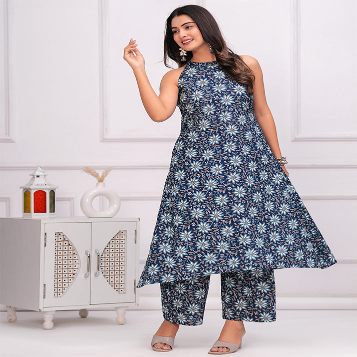 Blue floral printed Cotton Co-ord set