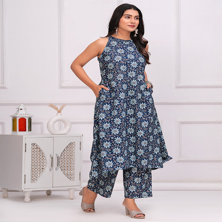 Blue floral printed Cotton Co-ord set