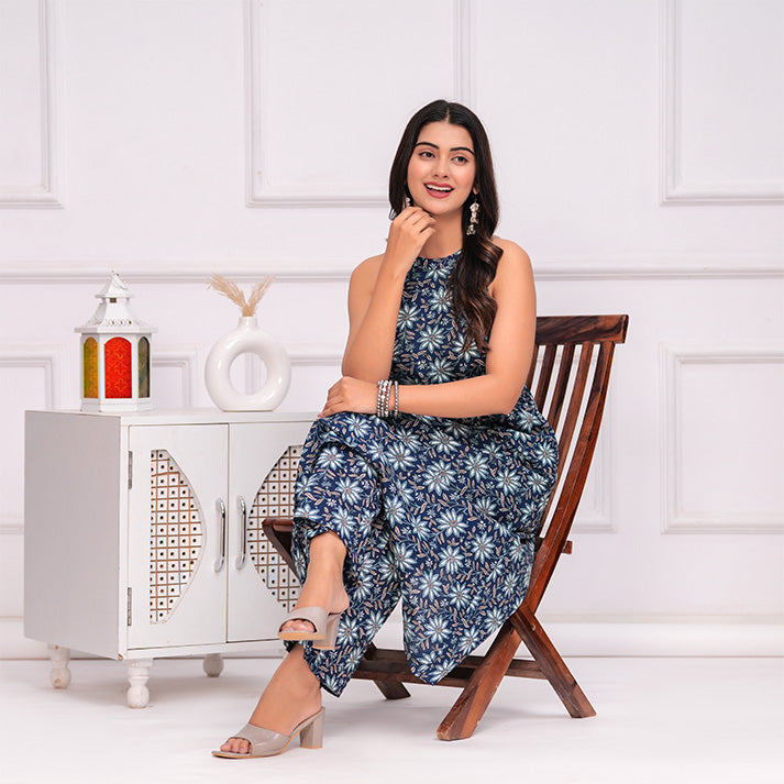 Blue floral printed Cotton Co-ord set