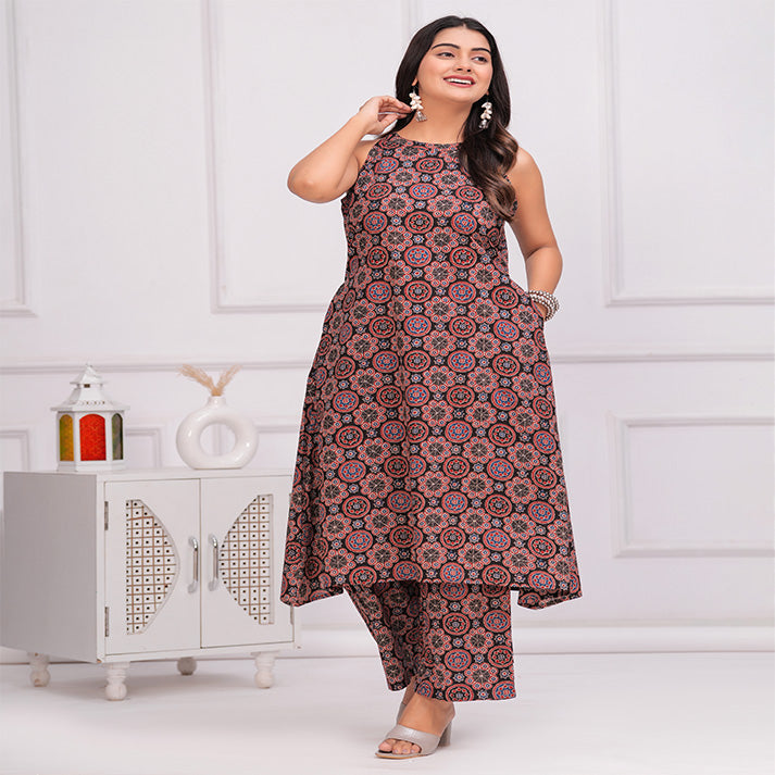 Black Ajrakh Printed cotton coord set
