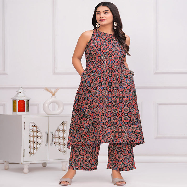 Black Ajrakh Printed cotton coord set