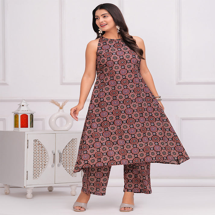 Black Ajrakh Printed cotton coord set