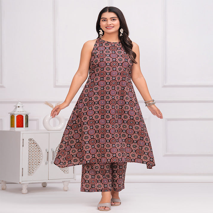 Black Ajrakh Printed cotton coord set