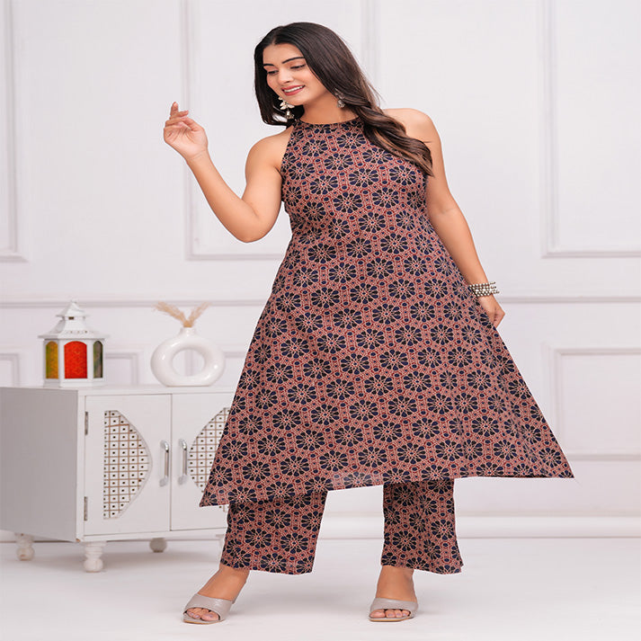 Navy Blue and maroon Ajrakh printed cotton coord set