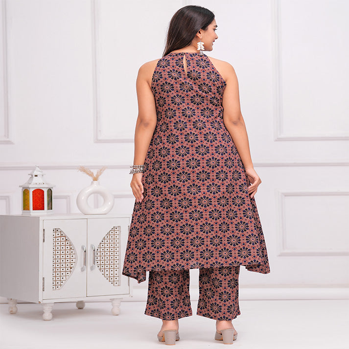 Navy Blue and maroon Ajrakh printed cotton coord set