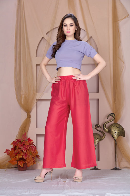 Flared Light Coral Palazzo Pants With Pocket