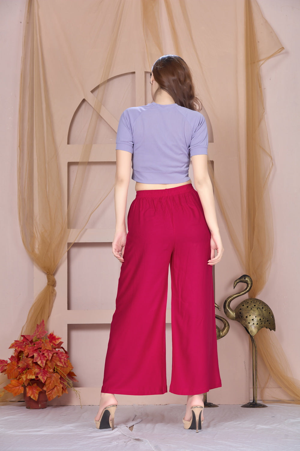 Flared Barbie Pink Palazzo Pants With Pocket