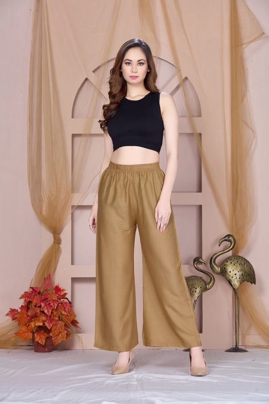 Flared Dark Beige Palazzo Pants With Pocket