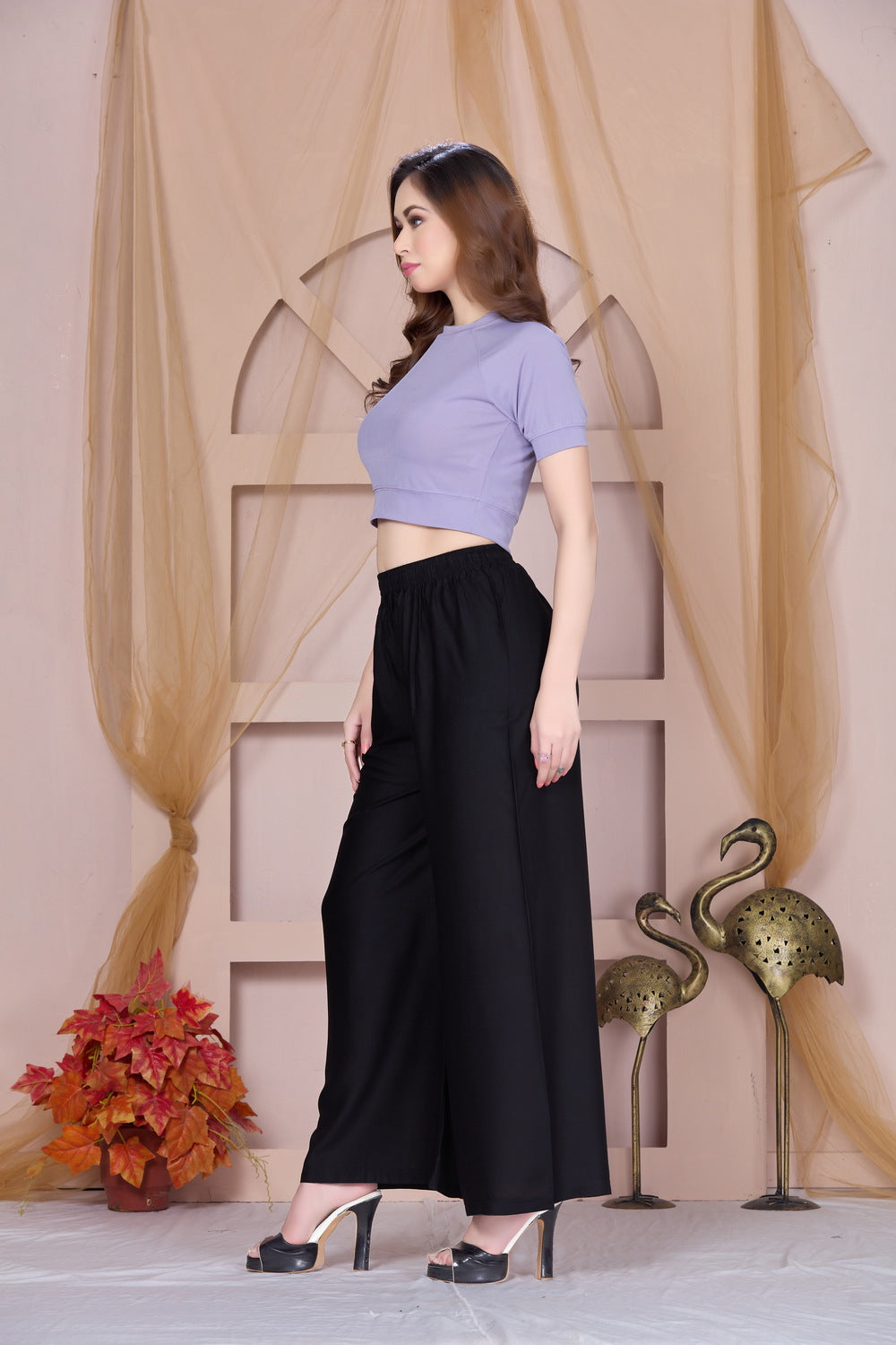 Flared Black Palazzo Pants With Pocket