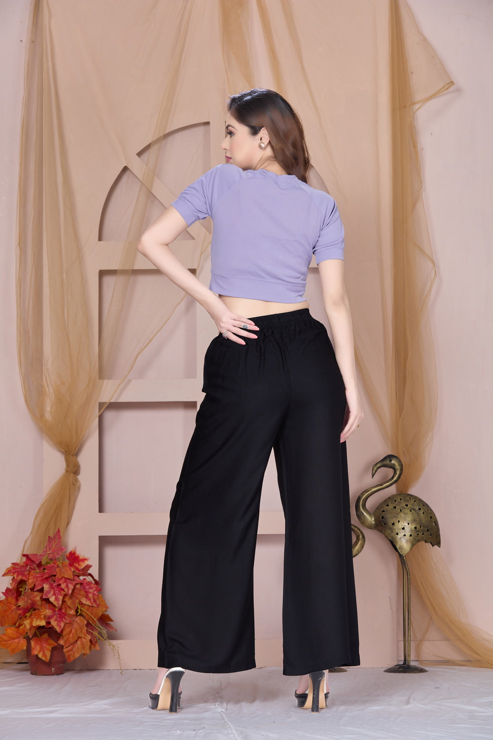 Flared Black Palazzo Pants With Pocket