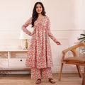 Peach Floral Printed Alia Cut Cotton Co-ord set