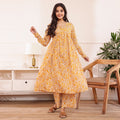 Yellow & White Floral Printed Alia Cut Cotton Co-ord set