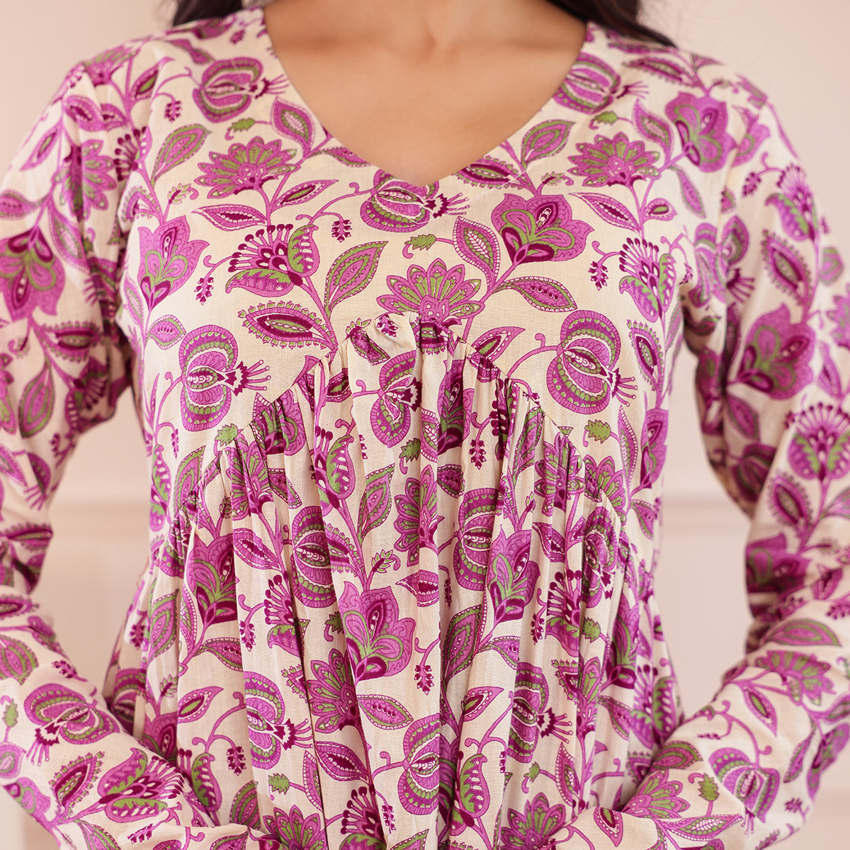 Purple & White Floral Printed Alia Cut Cotton Co-ord set