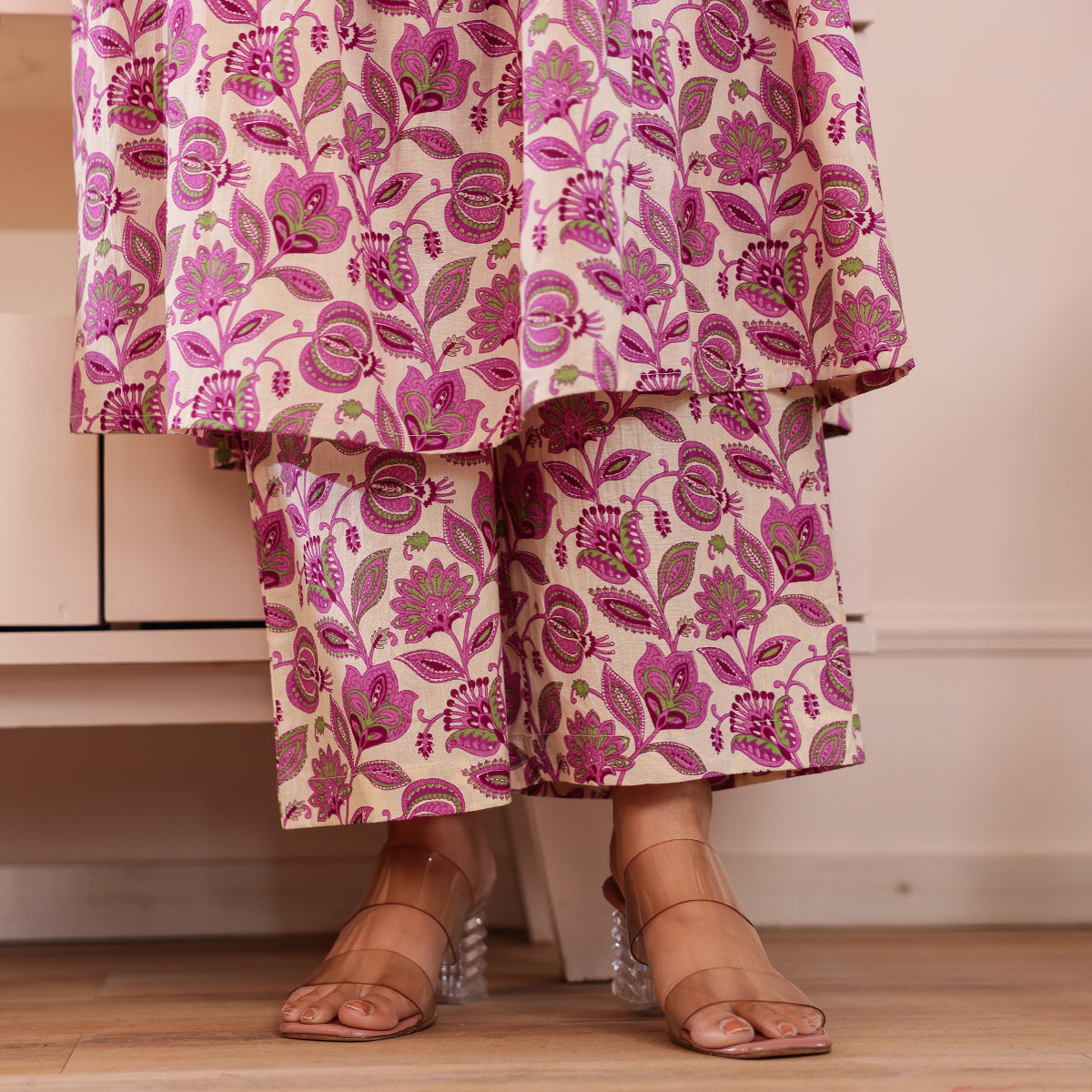 Purple & White Floral Printed Alia Cut Cotton Co-ord set