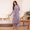 Pastel Blue Floral Printed Alia Cut Cotton Co-ord set