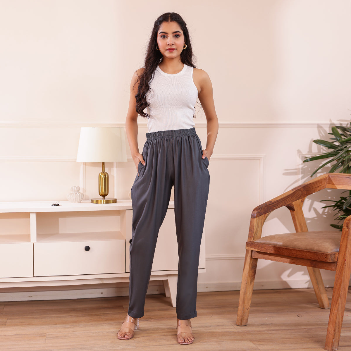 Slim Fit Mid-Rise Dark Grey Narrow Pant