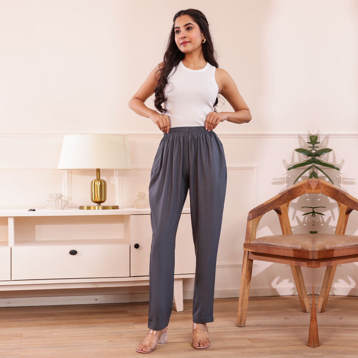 Slim Fit Mid-Rise Dark Grey Narrow Pant