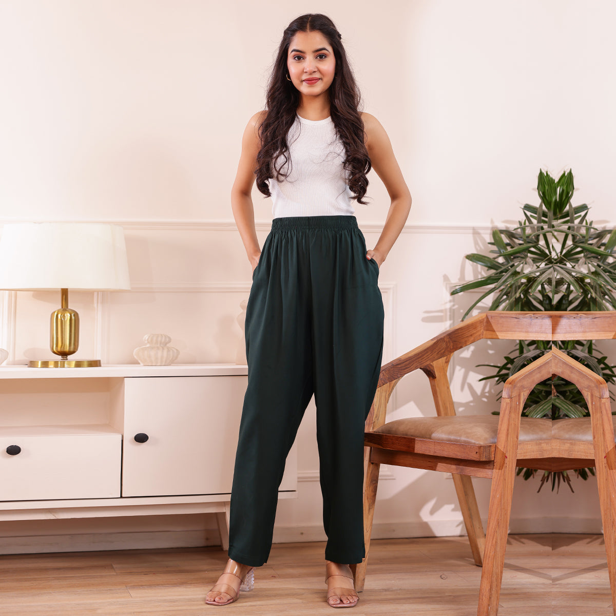 Slim Fit Mid-Rise Bottle Green Narrow Pant