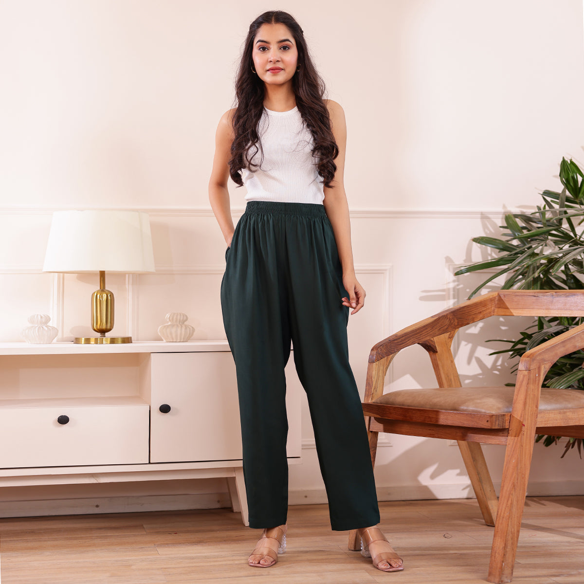 Slim Fit Mid-Rise Bottle Green Narrow Pant