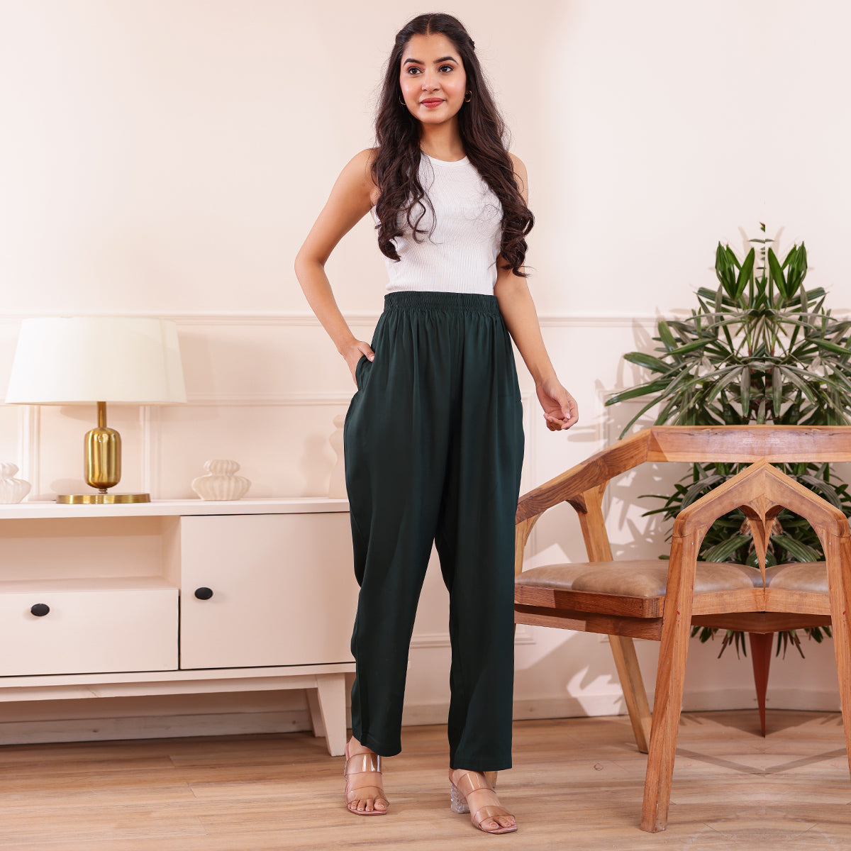 Slim Fit Mid-Rise Bottle Green Narrow Pant