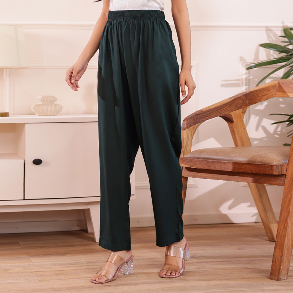 Slim Fit Mid-Rise Bottle Green Narrow Pant