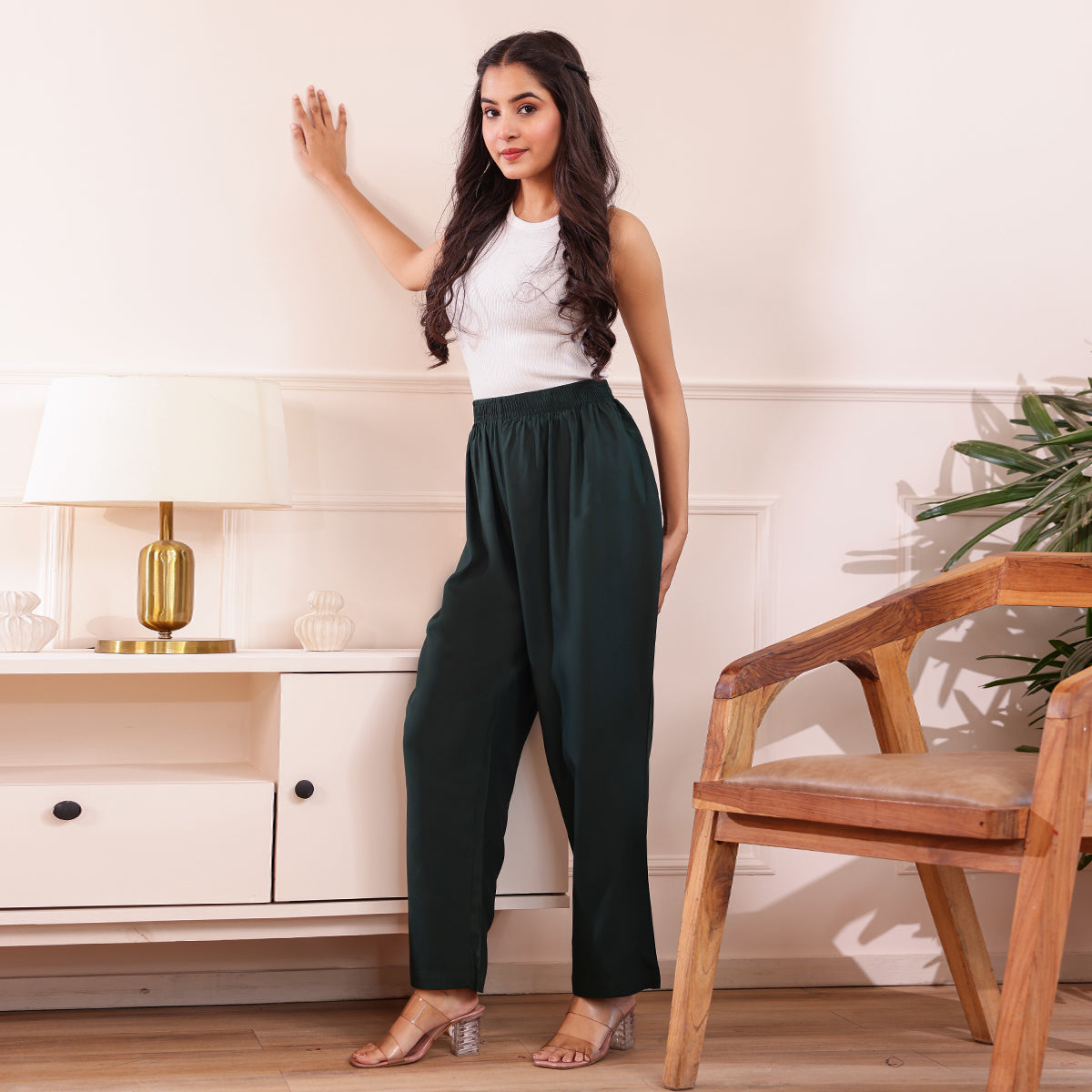 Slim Fit Mid-Rise Bottle Green Narrow Pant