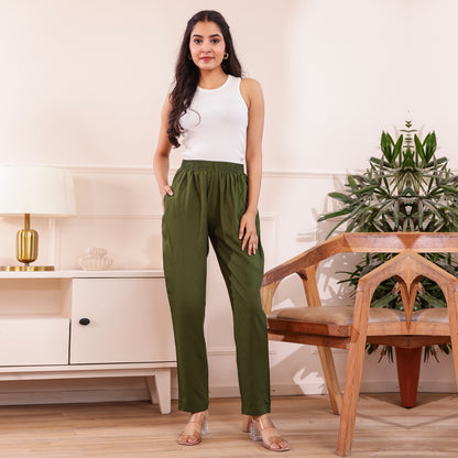 Slim Fit Mid-Rise Mehndi Green Narrow Pant