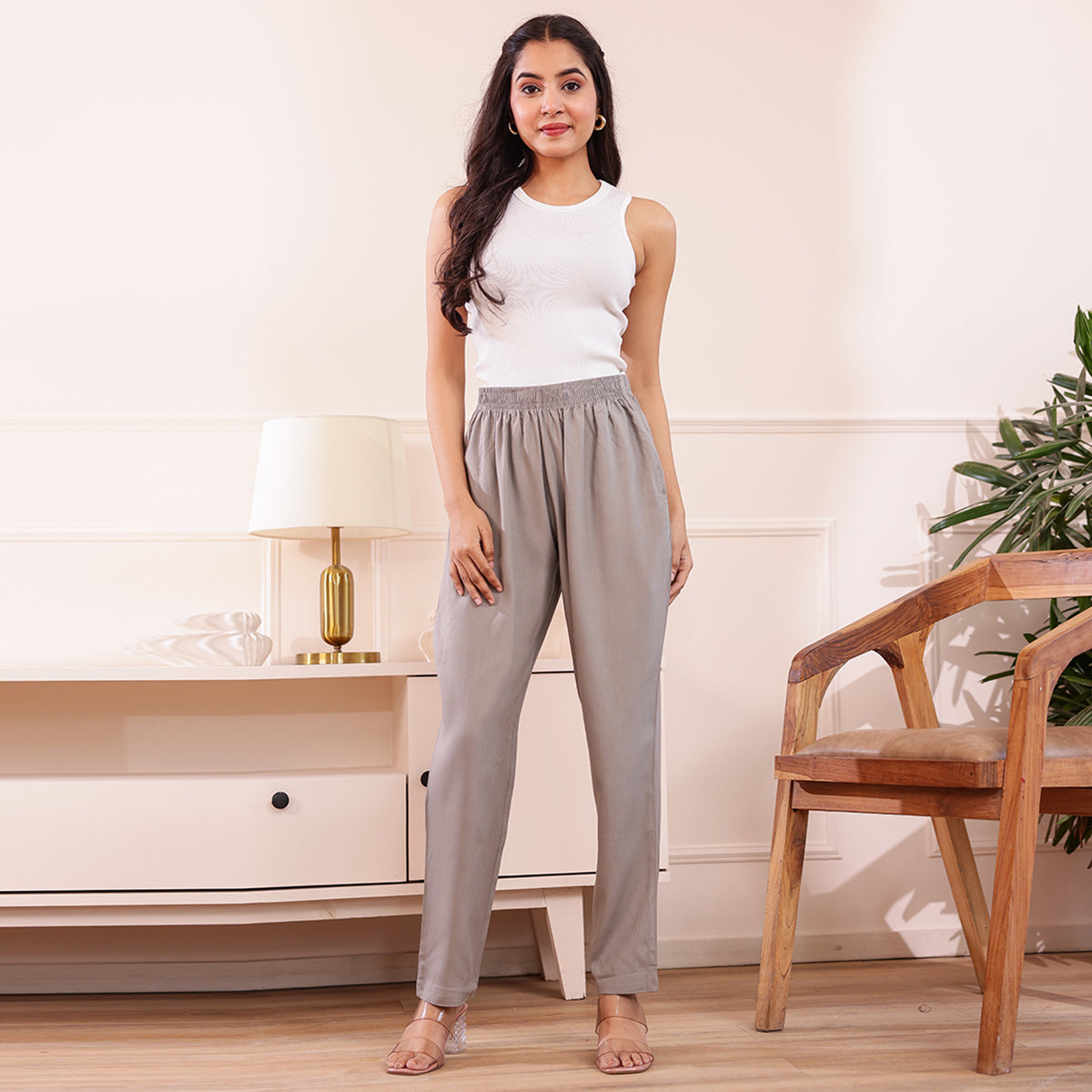 Slim Fit Mid-Rise Grey Narrow Pant