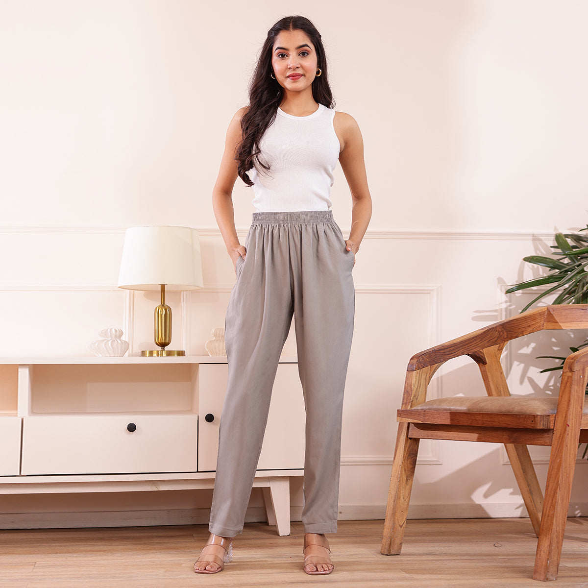 Slim Fit Mid-Rise Grey Narrow Pant