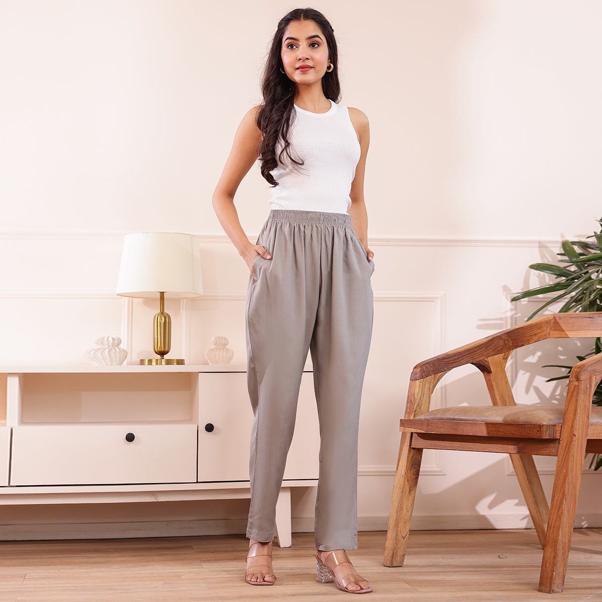 Slim Fit Mid-Rise Grey Narrow Pant