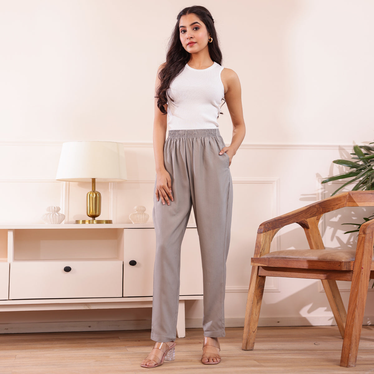 Slim Fit Mid-Rise Grey Narrow Pant