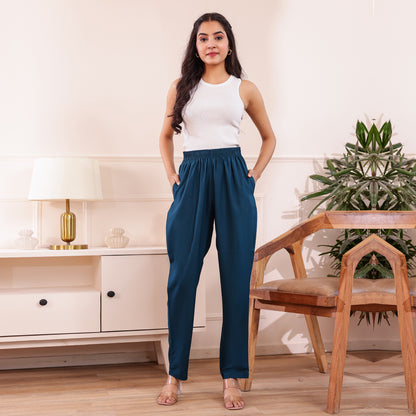 Slim Fit Mid-Rise Teal Blue Narrow Pant