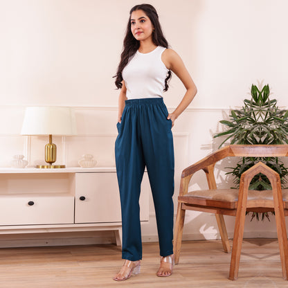 Slim Fit Mid-Rise Teal Blue Narrow Pant