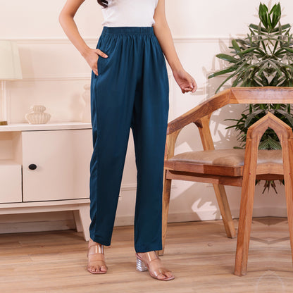 Slim Fit Mid-Rise Teal Blue Narrow Pant