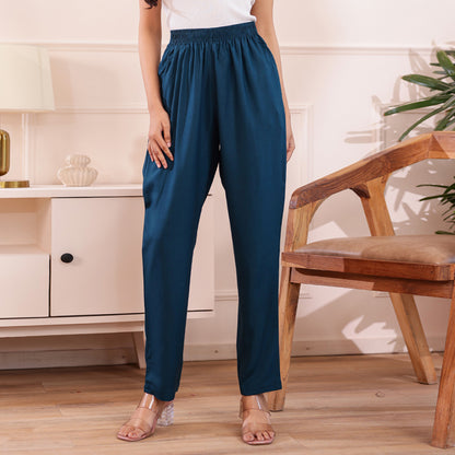 Slim Fit Mid-Rise Teal Blue Narrow Pant