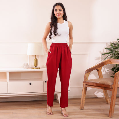 Slim Fit Mid-Rise Maroon Narrow Pant