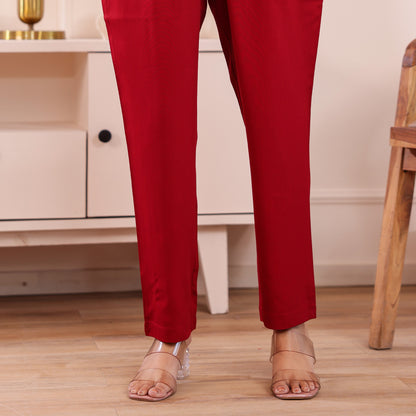 Slim Fit Mid-Rise Maroon Narrow Pant