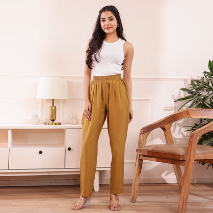Slim Fit Mid-Rise Gold Narrow Pant