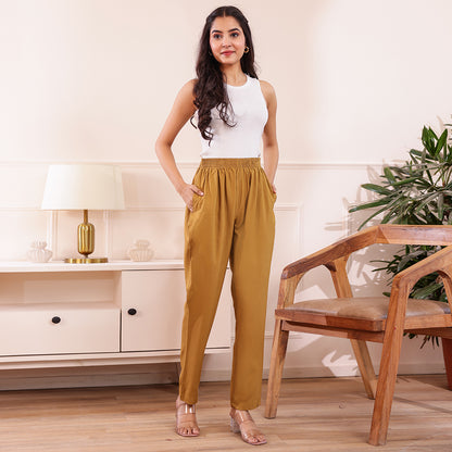 Slim Fit Mid-Rise Gold Narrow Pant